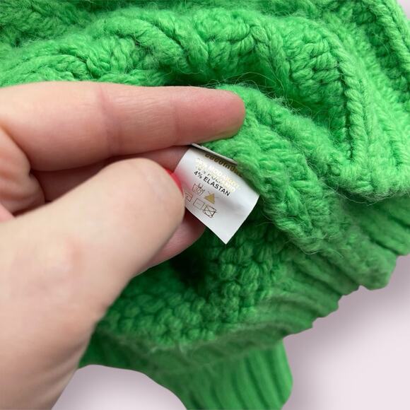 Cocomore Lime Green Cable Knit Sweater OS Pullover Hi Neck - Picture 7 of 8